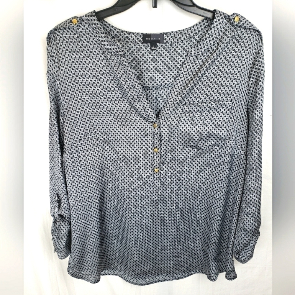 The LIMITED Black And Gray Long Sleeve V-Neck Shirt Sz L
